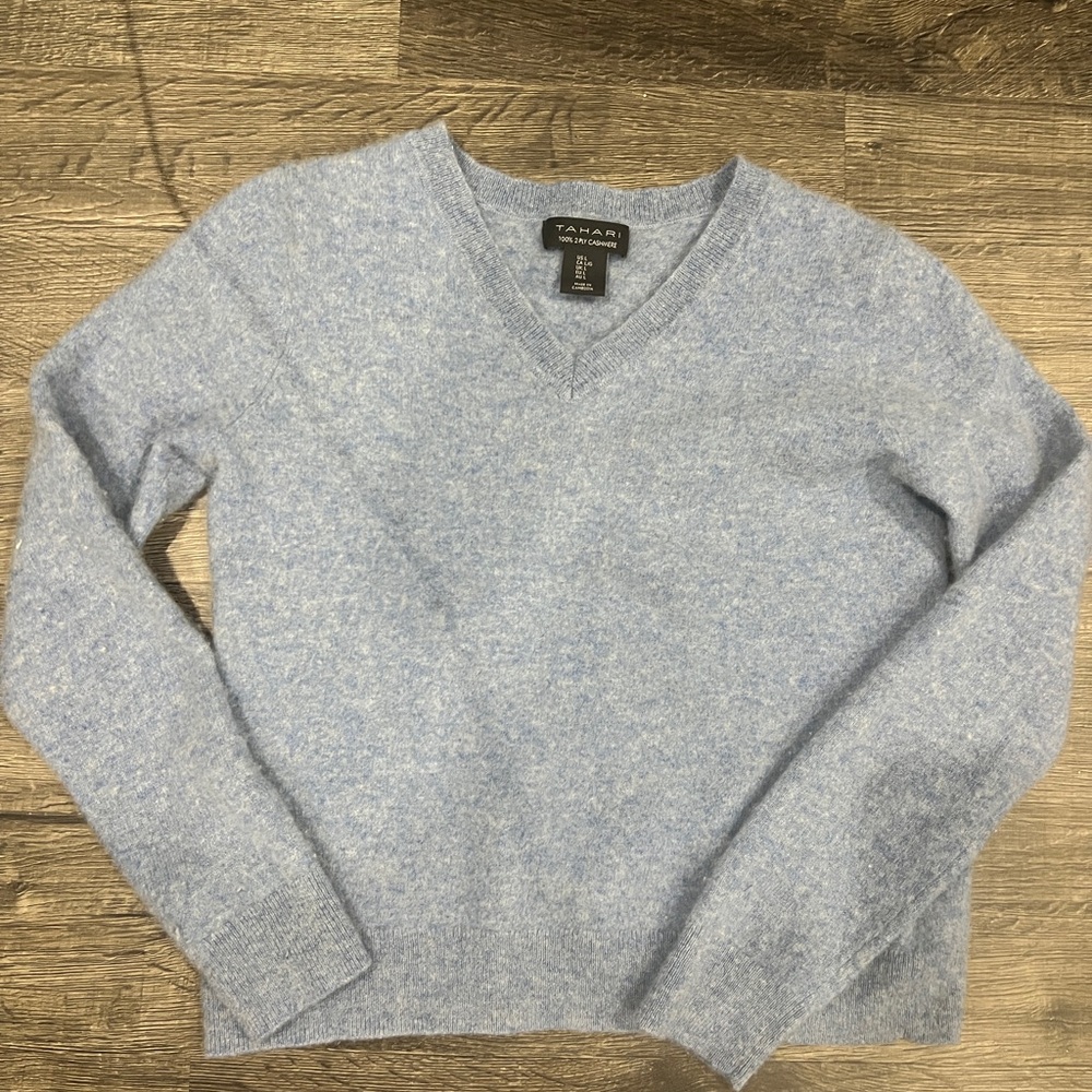 Tahari Light Blue V-Neck Sweater